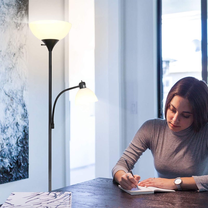 Brightech Sky Dome Plus LED Floor lamp, Torchiere Super Bright Floor Lamp with Reading Lamp for Living Rooms & Offices - Dimmable Tall Standing Lamp for Bedroom Reading - Black - Image 5